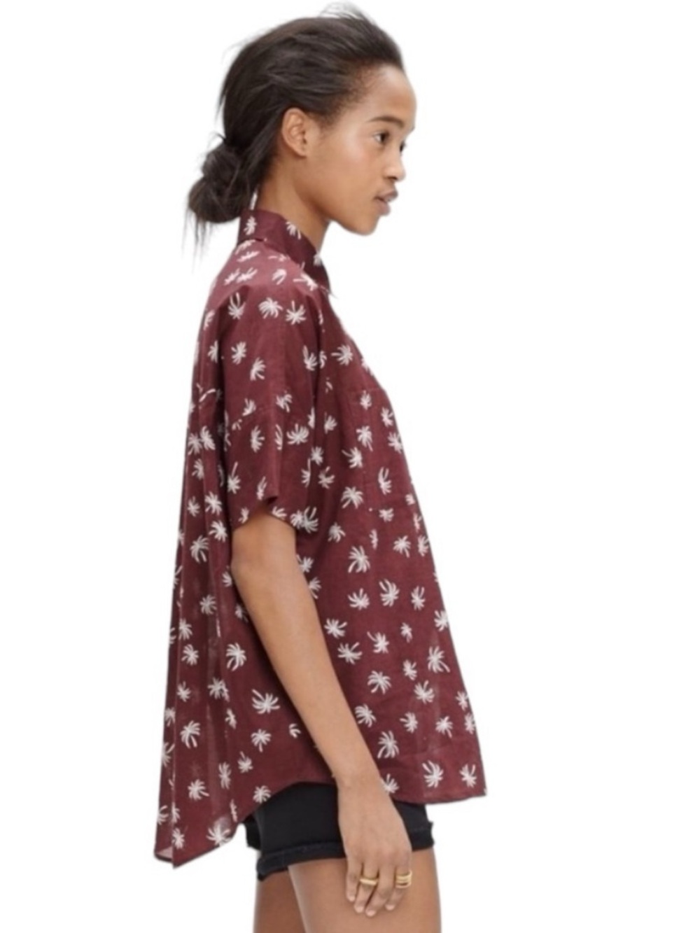 Madewell Palm Tree Boxy Button Down Short Sleeve Shirt